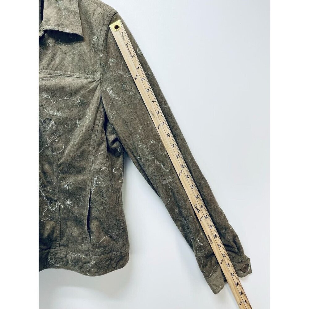 RAFAEL Blazer Jacket Size 10 Women’s Floral Embroidered Faux Suede Button Front - Picture 2 of 12